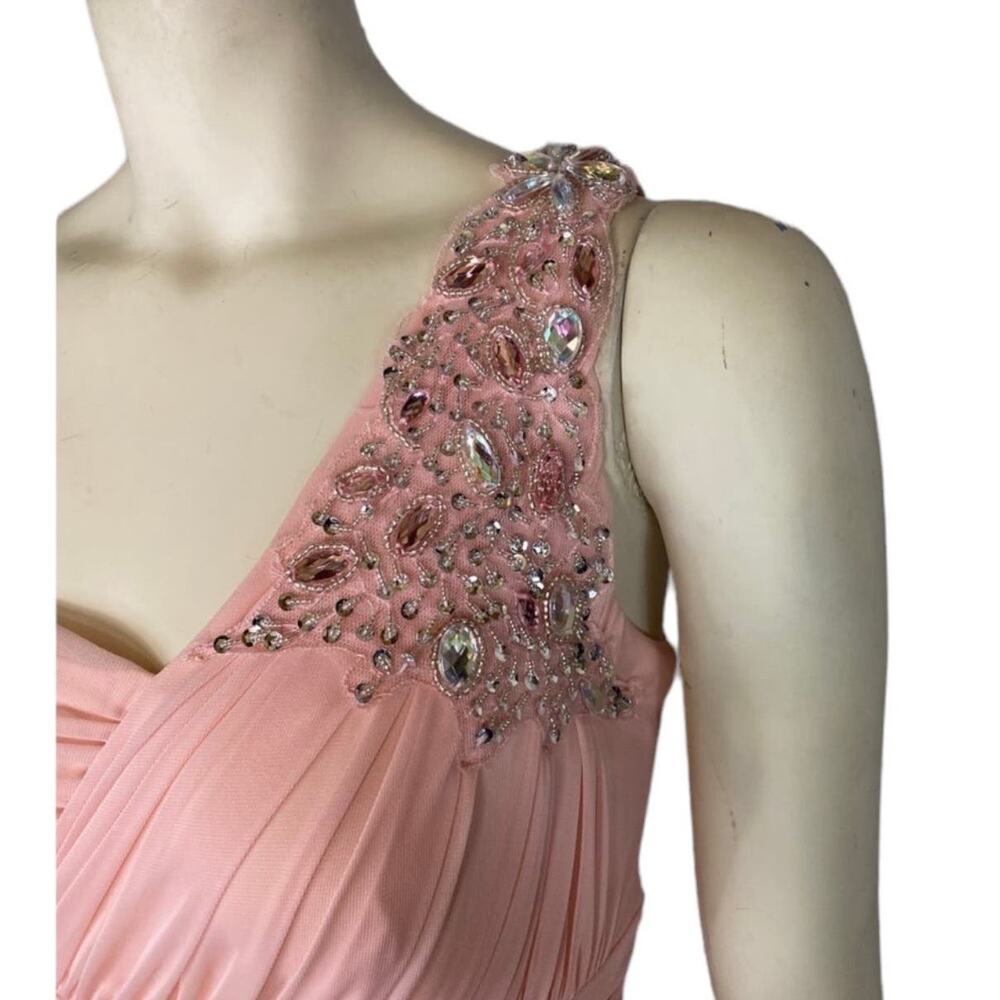 B. DARLIN Pale Peach Sequin & Chiffon one shoulder Gown size 3/4 - Picture 5 of 12